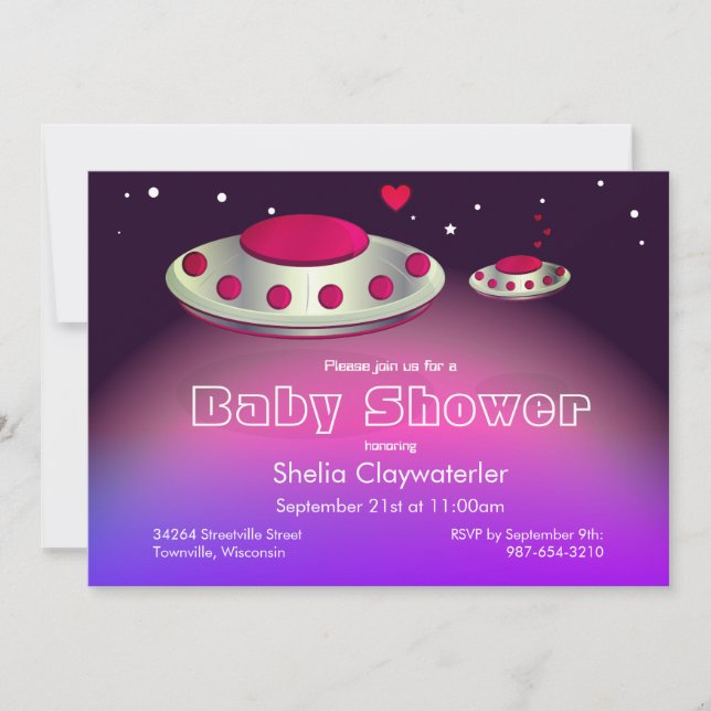 UFO and Baby UFO Magenta Purple | Baby Shower Invitation (Front)