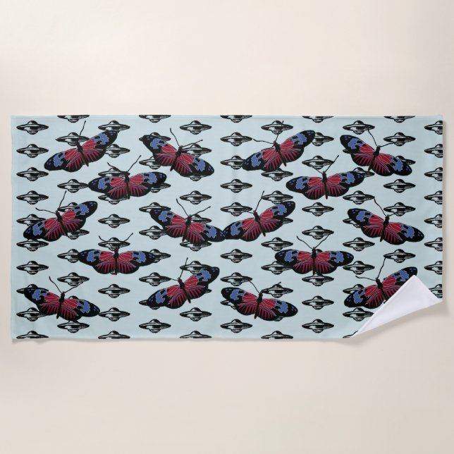 Ufo and Butterflies  Beach Towel (Front)