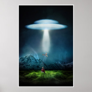 ufo and child in field at night poster