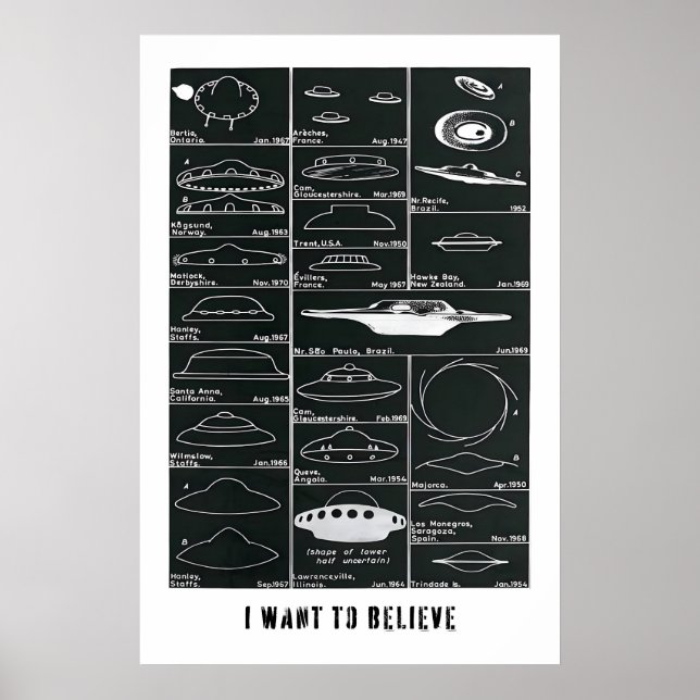 UFO Art Print Set Sci-Fi Flying Saucer Designs (Front)