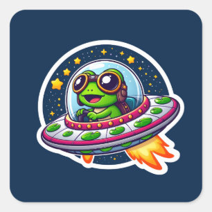 UFO Baby Frog Square Sticker
