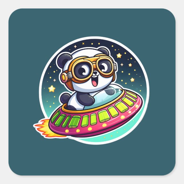 UFO Baby Panda Square Sticker (Front)