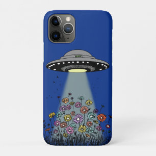 UFO Beaming Up Flowers iPhone 11 Pro Case