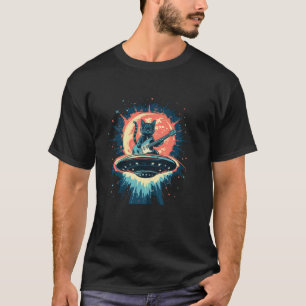 UFO Beams Rockstar Cat for Ultimate Rock and Space T-Shirt