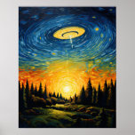 UFO by Van Gogh Poster<br><div class="desc">Do you Believe? 

This extraterrestrial art is sure to delight any science fiction fan! Created in the style of Van Gogh,  this unique UFO artwork will add a truly unique touch to your space.</div>