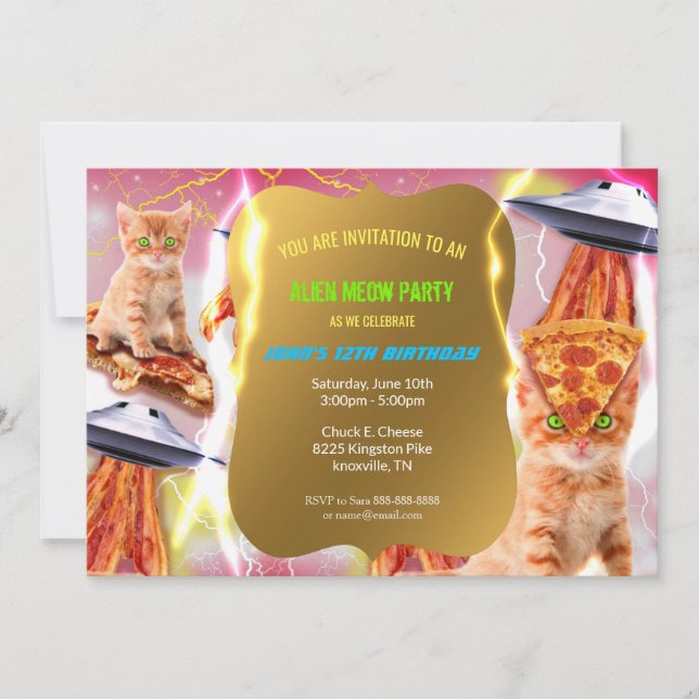 Ufo Cat Birthday Party Invitation (Front)