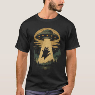 UFO Cat Forest Abduction Retro Adventure T-Shirt