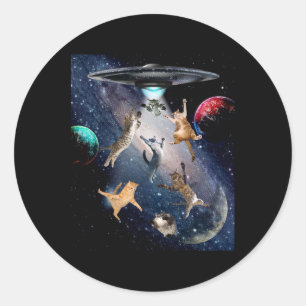 Ufo Cats For Adults Galaxy Cats Cute Cat Lover Classic Round Sticker