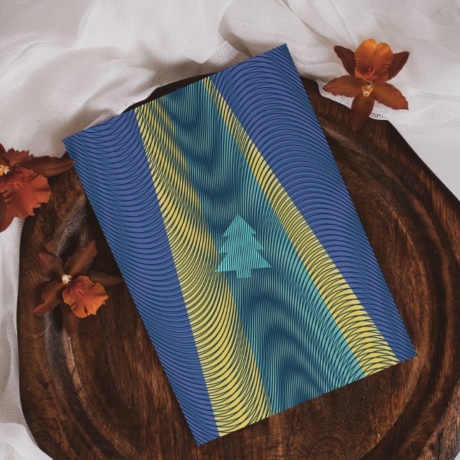 UFO Christmas Tree Abduction Blue Green Yellow Rad Holiday Postcard (Creator Uploaded)