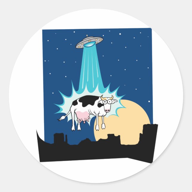 UFO Cow Abduction Classic Round Sticker (Front)