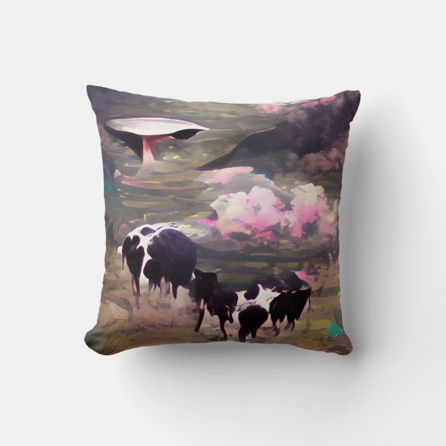 UFO Cow Abduction Cushion (Front)