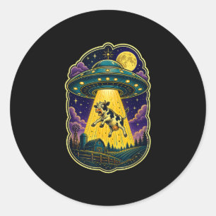 Ufo cow abduction funny alien farm classic round sticker