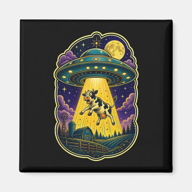 Ufo cow abduction funny alien farm  magnet (Front)