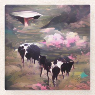 UFO Cow Abduction Glass Coaster
