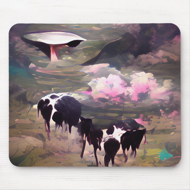 UFO Cow Abduction Mouse Pad (Front)