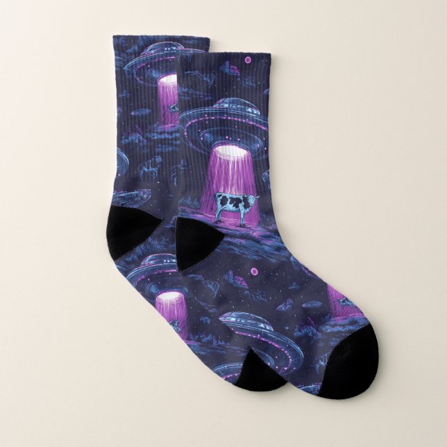 UFO Cow Abduction Space-Themed Socks (Pair)