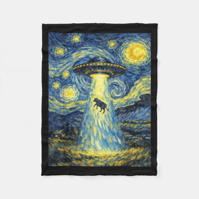 UFO Cow Style Funny Art Fleece Blanket (Front)