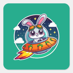 UFO Cute Bunny Square Sticker