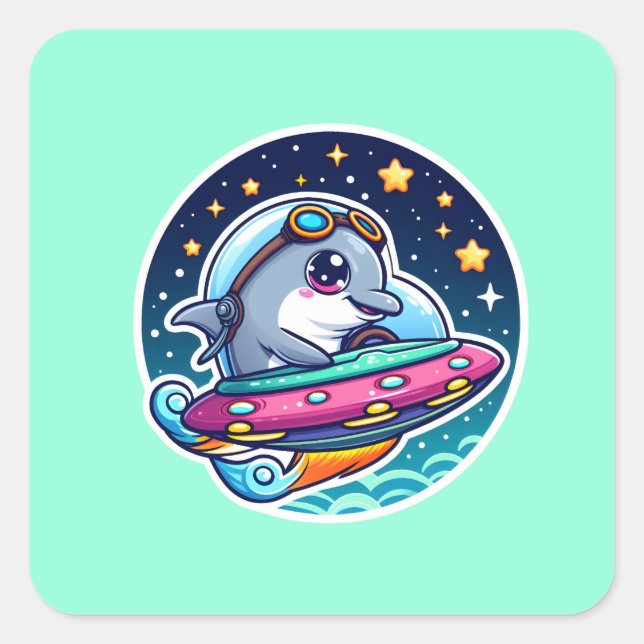 UFO Cute Dolphin Square Sticker (Front)