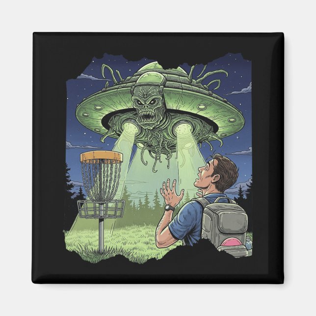 Ufo Disc Golf - Alien Spaceship Hovering Over Sket Magnet (Front)