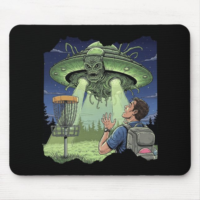 Ufo Disc Golf - Alien Spaceship Hovering Over Sket Mouse Pad (Front)