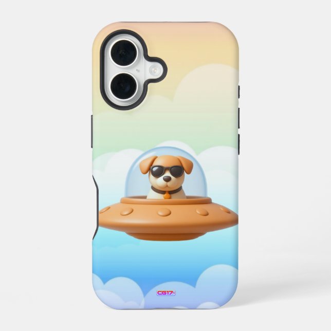 Ufo dog 3D a3 clouds iPhone 16 Case (Back)