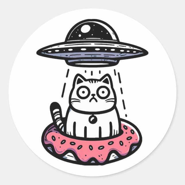 UFO Doughnut Cat Classic Round Sticker (Front)