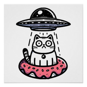 UFO Doughnut Cat Poster