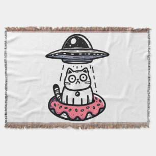 UFO Doughnut Cat Throw Blanket