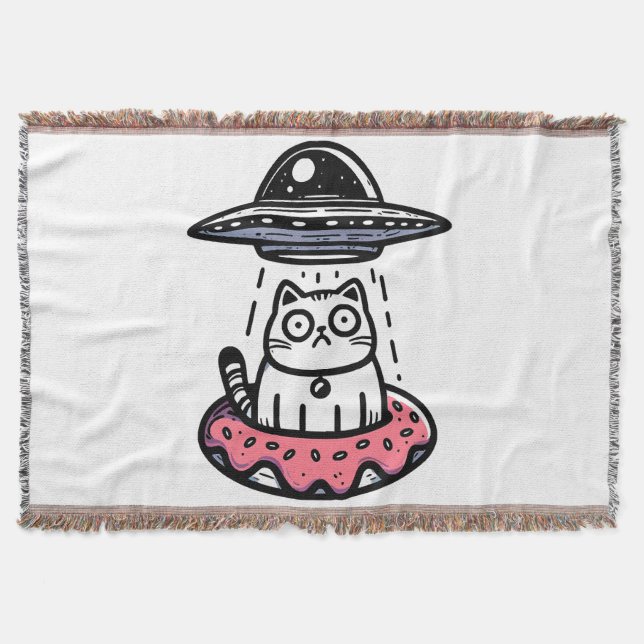 UFO Doughnut Cat Throw Blanket (Front)