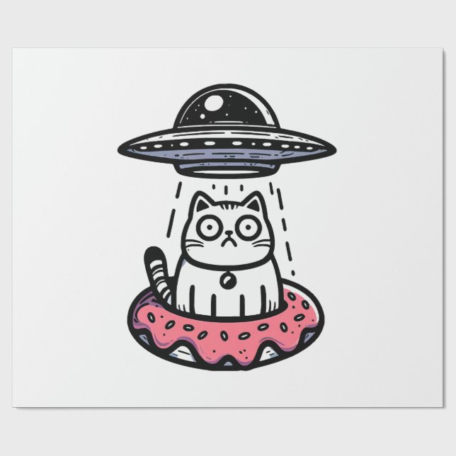UFO Doughnut Cat Wrapping Paper (Flat)
