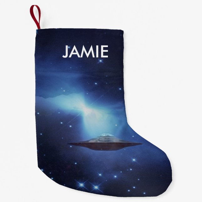 UFO flying object in space Small Christmas Stocking (Front)