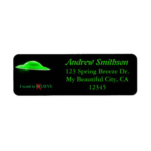 UFO Flying Saucer Green Black Text Funny Humourous Return Address Label