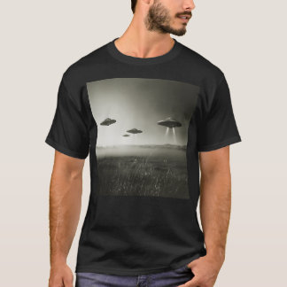 Ufo Flying Saucers At Grass Field Photo Art T-Shirt