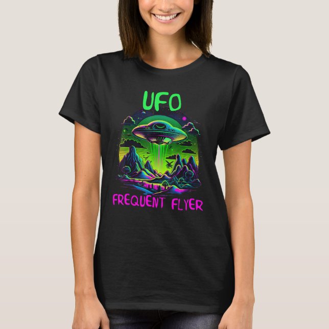 UFO Frequent Flyer Funny Retro Colourful 80s Alien T-Shirt (Front)