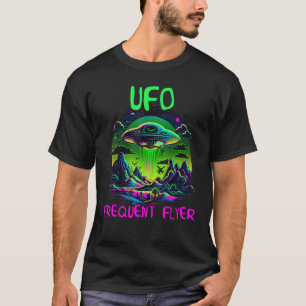 UFO Frequent Flyer Funny Retro Colourful 80s Alien T-Shirt