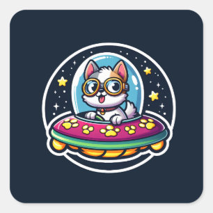 UFO Funny Dog Square Sticker