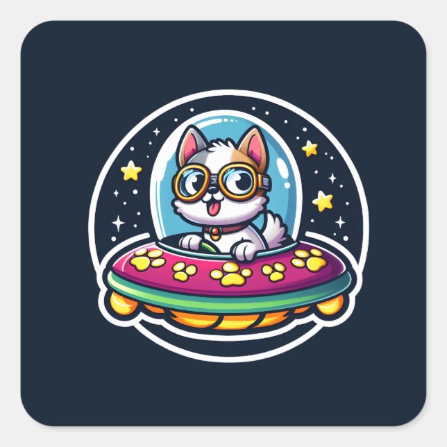 UFO Funny Dog Square Sticker (Front)