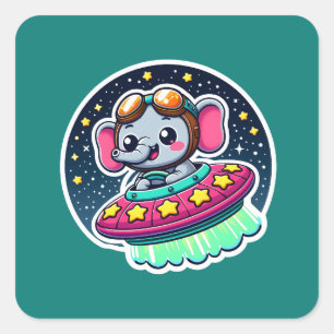 UFO Funny Elephant Square Sticker