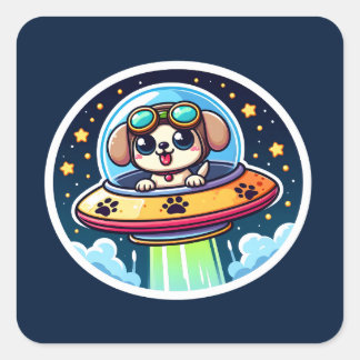 UFO Funny Puppy Square Sticker