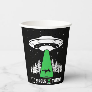 UFO, funny UFO, flying saucer, alien abduction Paper Cups