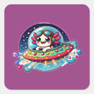 UFO Happy Axolotl Square Sticker