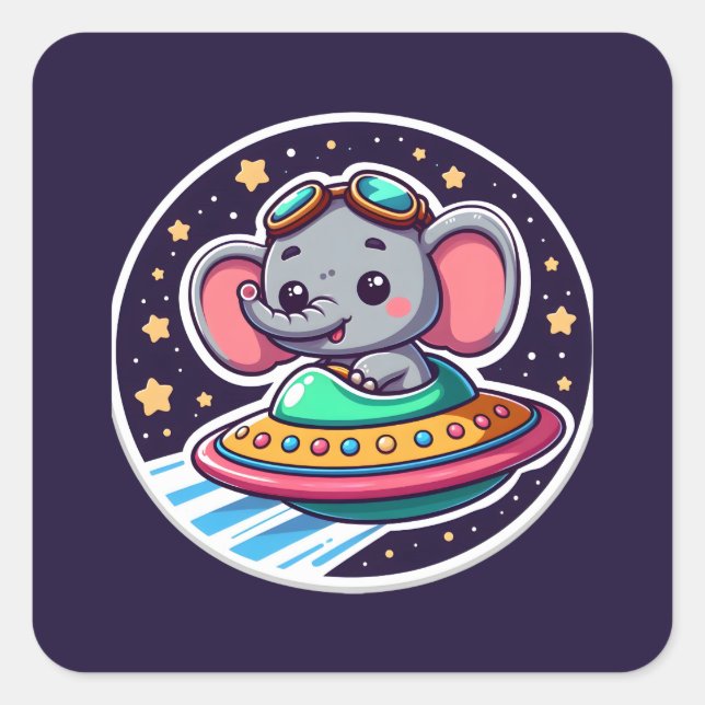 UFO Happy Elephant Square Sticker (Front)