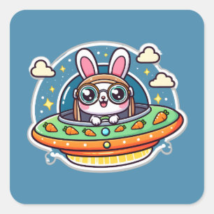 UFO Happy Rabbit Square Sticker