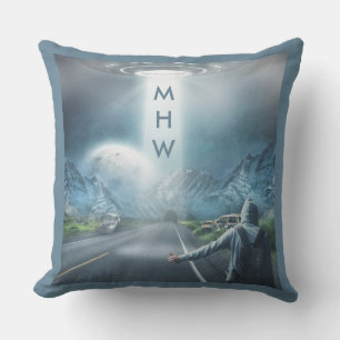UFO Hitchhiker custom monogram throw pillows