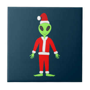 UFO Ho Ho Father Christmas alien Ceramic Tile