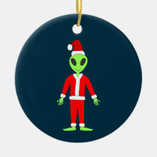 UFO Ho Ho Father Christmas alien Custom Ceramic Ornament