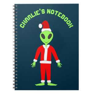 UFO Ho Ho Father Christmas alien Custom Name Notebook