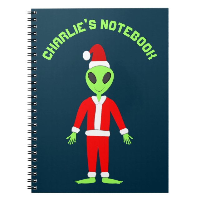 UFO Ho Ho Father Christmas alien Custom Name Notebook (Front)