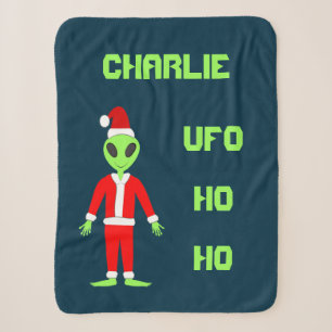 UFO Ho Ho Father Christmas alien Custom Name Sherpa Blanket